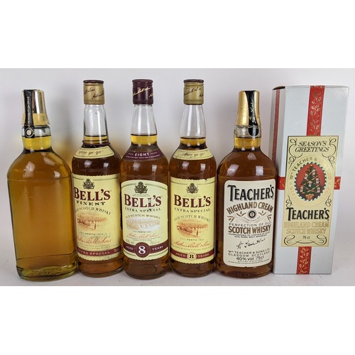 266 - Five bottles of whisky to include a Teachers Highland Scotch Whisky with original box 75cl, a Teache... 