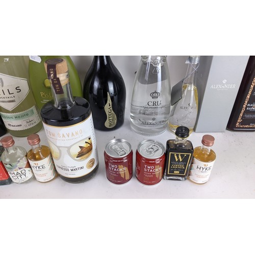 271 - A selection of alcohol to include Bombay Bramble gin, Hyke gin, Pistacchio Bottega, Edwards vodka an... 