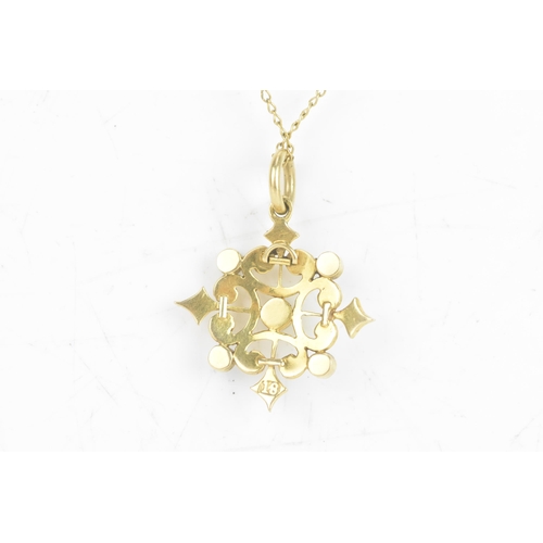 1A - A Victorian turquoise and pearl 18ct yellow gold pendant and gold plated necklace, the pendant havin... 