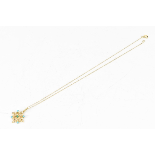 1A - A Victorian turquoise and pearl 18ct yellow gold pendant and gold plated necklace, the pendant havin... 
