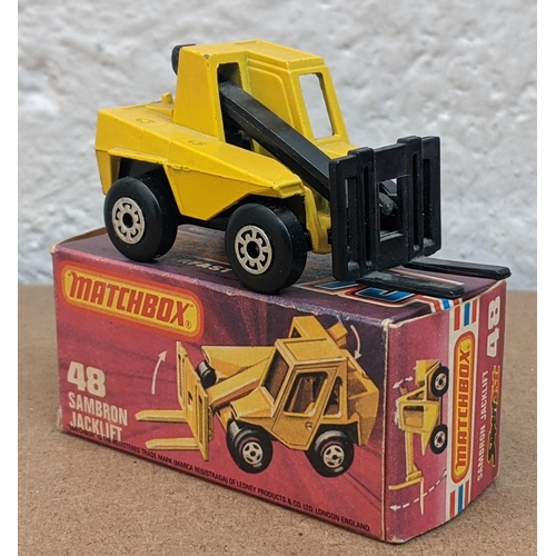 41 - Four Matchbox forklift trucks, three boxed, all number 15 and all dated 1972 underneath with Lansing... 
