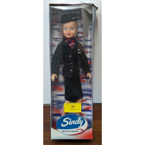 51 - Three boxed British Airways Sindy Dolls wearing cabin crew uniform, one 1993 doll and two of the sam... 