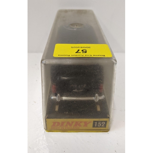 57 - Dinky Toys 152 Rolls Royce Phantom V Limousine, in navy blue with a cream interior with a driver and... 