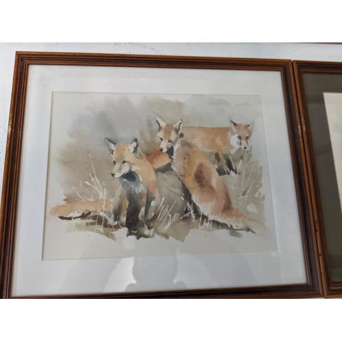 12 - Eric Day - studies of pheasants, partridges, swans and foxes, four watercolours, largest 59.5cm x 45... 