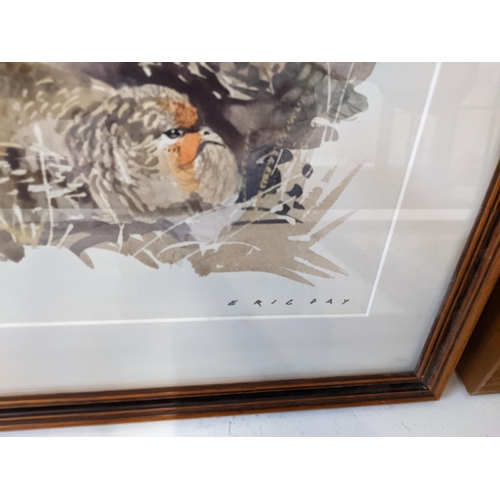 12 - Eric Day - studies of pheasants, partridges, swans and foxes, four watercolours, largest 59.5cm x 45... 