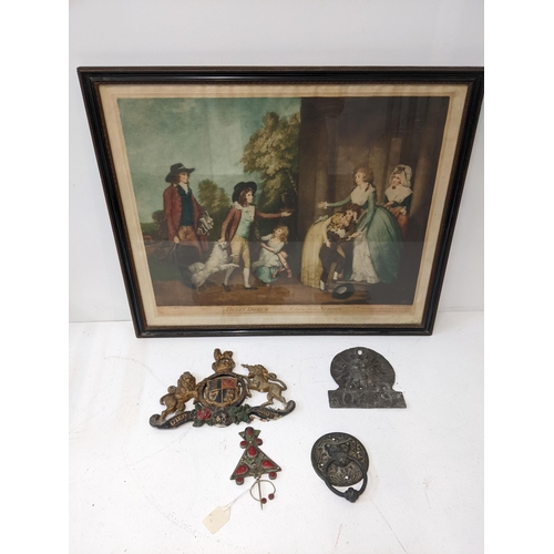 21 - Collectables to include a lead fire insurance plaque, a painted lead coat of arms and other items an... 