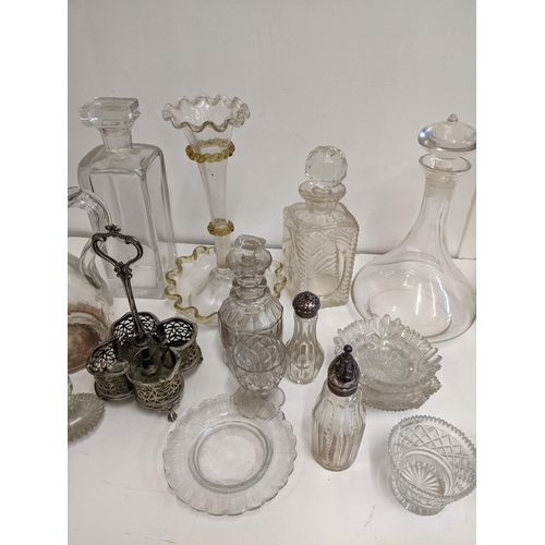 22 - Glassware to include 18th century and later glassware such as decanters, a vase, and other items
Loc... 