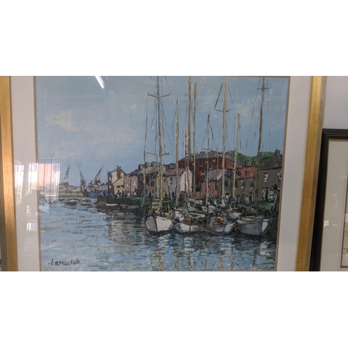 37 - Denis Lonsdell - two harbour scenes to include an oil signed to the lower left, framed and glazed 79... 