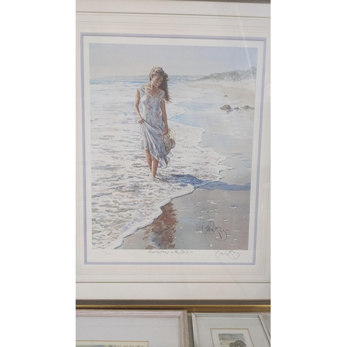 42 - Pictures to include three coastal scenes watercolours, Annie Williams, Shirley Felts and Mary George... 