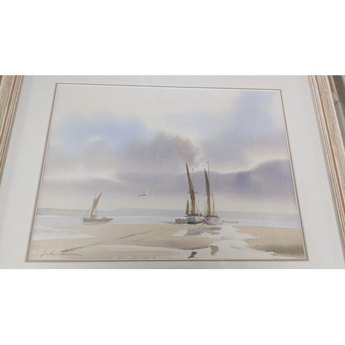 42 - Pictures to include three coastal scenes watercolours, Annie Williams, Shirley Felts and Mary George... 