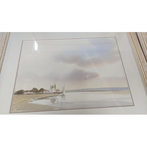 42 - Pictures to include three coastal scenes watercolours, Annie Williams, Shirley Felts and Mary George... 