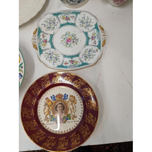 9 - A  mixed lot of ceramics to include a Masons Ironstone Vista pattern teapot, a Bursley ware Charlott... 