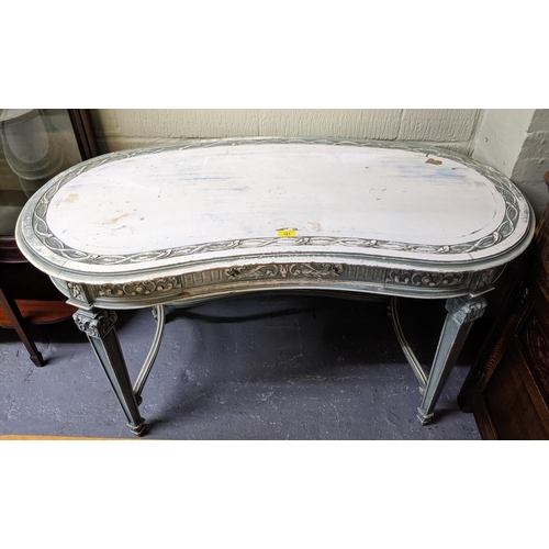 101 - A Mariano Garcia Spanish painted dressing table, kidney shaped with single drawer, carved scroll and... 