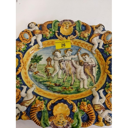 26 - An Italian Majolica dish, 29.5cm w x 24.5cm A/F
Location: R1-2
If there is no condition report shown... 