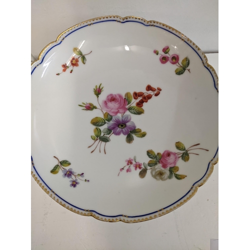 28 - A Sevres style comport with a floral pattern and gilt edges, 13cm h x 21cm w
Location: 1.5
If there ... 