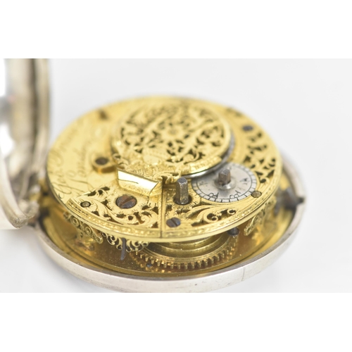 46 - A George III silver pair cased pocket watch by George Prior, the white enamel dial having black mark... 