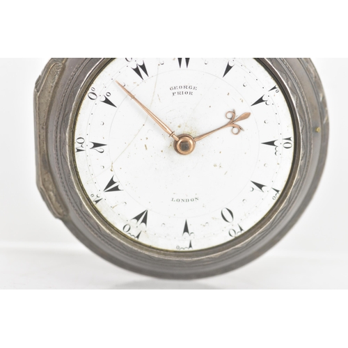 46 - A George III silver pair cased pocket watch by George Prior, the white enamel dial having black mark... 