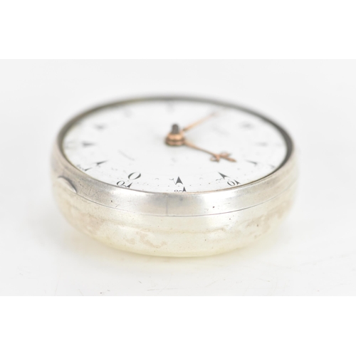46 - A George III silver pair cased pocket watch by George Prior, the white enamel dial having black mark... 