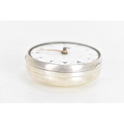 46 - A George III silver pair cased pocket watch by George Prior, the white enamel dial having black mark... 