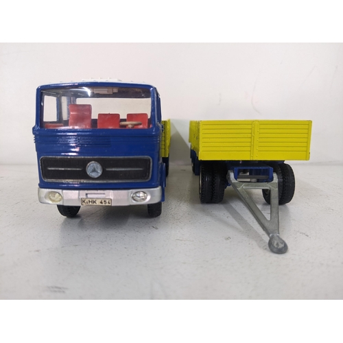 Dinky Toys 917 Mercedes-Benz truck and trailer with a blue cab and