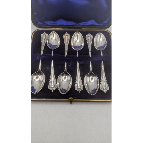 65 - A set of six silver M Bros teaspoons hallmarked Birmingham 1903, total weight 80.9g in a fitted case... 
