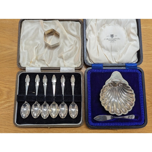 116 - Silver to include a set of six teaspoons, a napkin ring and a child's brush and comb, together with ... 