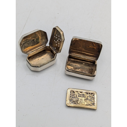 118 - Two silver vinaigrettes, both having gilt interiors to include an example with engraved decoration t... 
