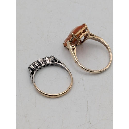 76 - Two ladies rings to include a 9ct yellow gold cameo ring 2.9g size N, along with a 9ct yellow gold a... 