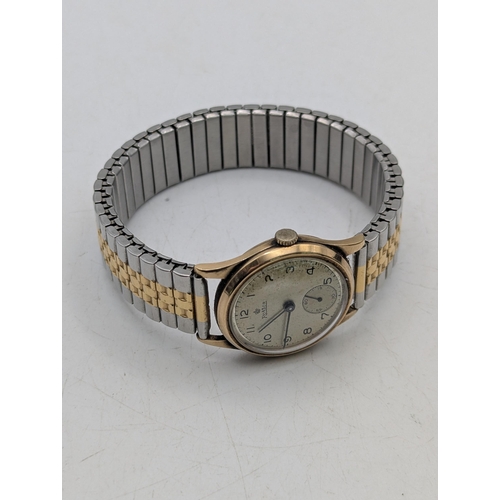 85 - A Roidor 9ct yellow gold cased gent's wristwatch on a two-tone expanding bracelet, total weight 46.8... 