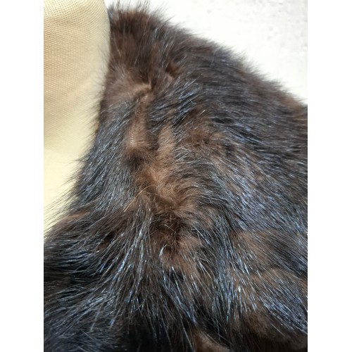 53 - A 1970's dark brown ranch mink coat with matching belt having a shawl collar and tapered waist, appr... 