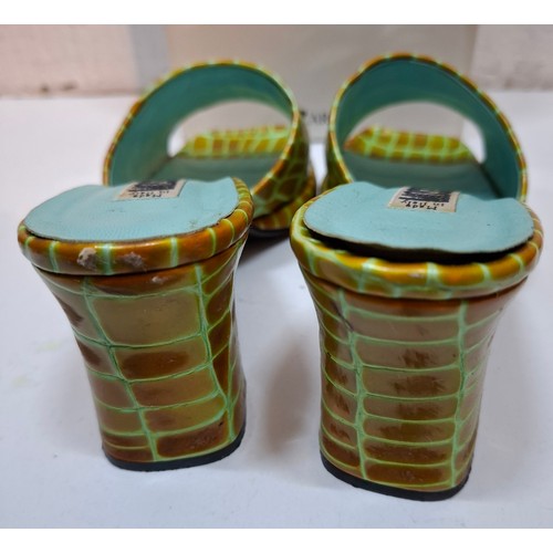 16 - Moschino-A pair of Jenner Coco Turchese peep toe heeled sandals, European size 37 with branded shoe ... 