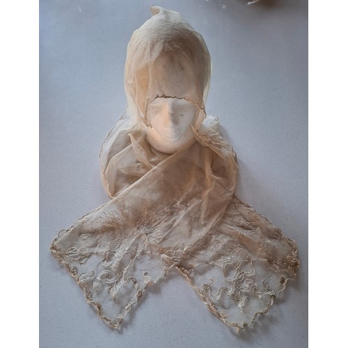 40 - A late 19th Century Maltese cream lace wedding veil A/F with characteristic Maltese cross design app... 