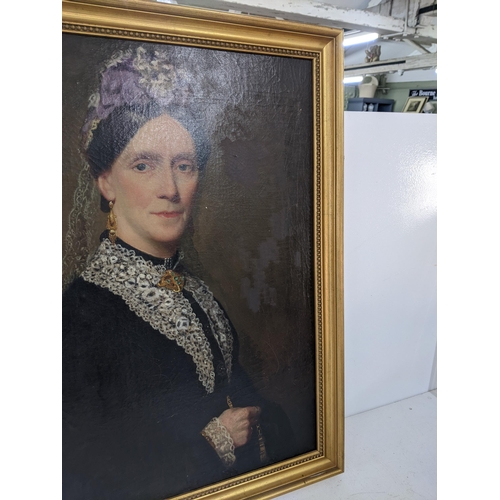 43 - An early/mid 20th century oil on panel depicting a lady in traditional dress, unsigned, framed, not ... 