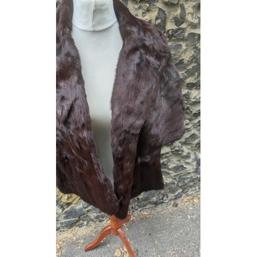 55 - A 1960's dark brown mink stole in the style of a cape. Location:Rail