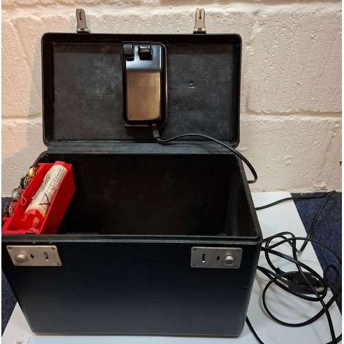 30 - A 1957 Singer Featherweight 222K electric sewing machine having a black travel case together with a ... 