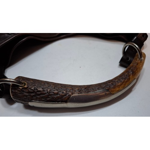 10 - YSL- A Rive Gauche brown buffalo leather boho style shoulder bag with Mombasa horn and silver tone h... 