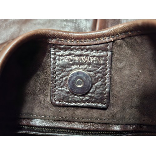 10 - YSL- A Rive Gauche brown buffalo leather boho style shoulder bag with Mombasa horn and silver tone h... 