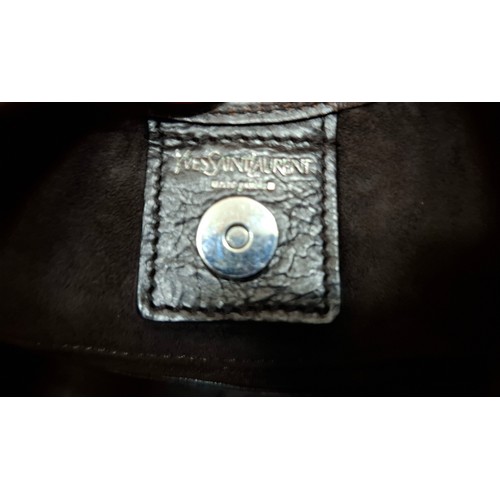 10 - YSL- A Rive Gauche brown buffalo leather boho style shoulder bag with Mombasa horn and silver tone h... 