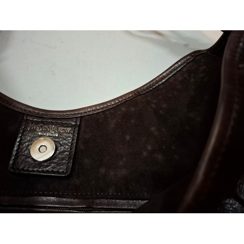 10 - YSL- A Rive Gauche brown buffalo leather boho style shoulder bag with Mombasa horn and silver tone h... 