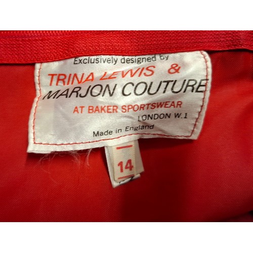 34 - Three 1970's/80's ball gowns comprising a Trina Lewis & Marjon Couture navy dress with pink sequin s... 