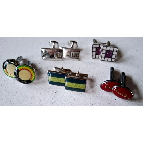 35 - Three pairs of Paul Smith cufflinks, a pair of silver tone Dunhill cufflinks and others to include n... 