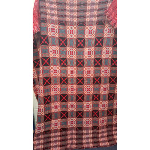 61 - A 1960's red ground Gilmores Village Weave reversible wool blanket, approx 66
