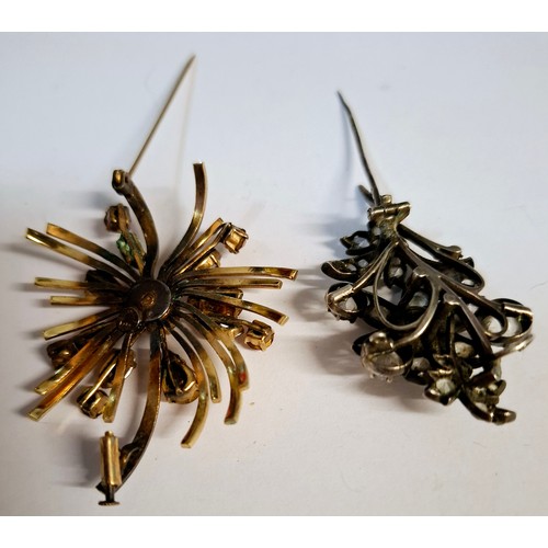 56 - A Sharmaine of Paris gold plated floral brooch with inset amber and citrine coloured glass stones, a... 