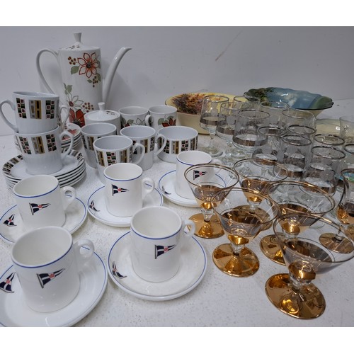 38 - A quantity of 1950's and 60's ceramics and glassware to include a Myott part coffee set, an Alfred M... 