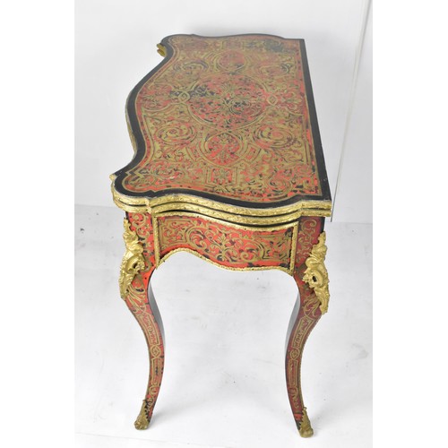 202 - A mid 19th century French Louis XV style ebonised and red tortoiseshell boulle card table, of serpen... 