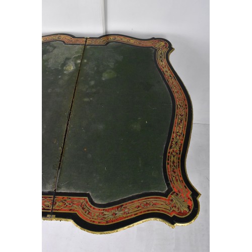 202 - A mid 19th century French Louis XV style ebonised and red tortoiseshell boulle card table, of serpen... 