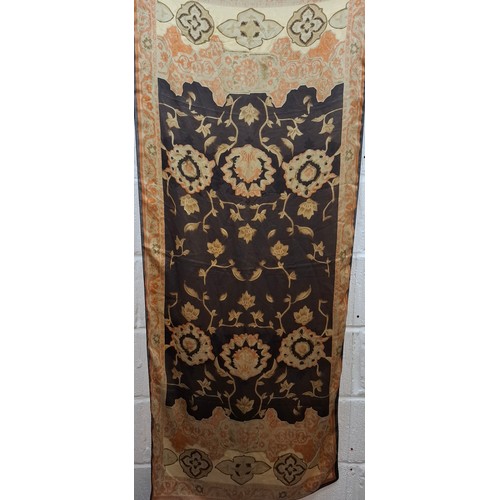 16 - Balenciaga-A silk scarf having a deep black border surrounding a Japanese garden scene in tones of p... 