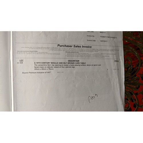 202 - A mid 19th century French Louis XV style ebonised and red tortoiseshell boulle card table, of serpen... 