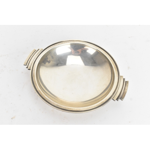 110 - Georg Jensen - a sterling silver 'Pyramid' round dish, having a polished shallow bowl with stepped f... 