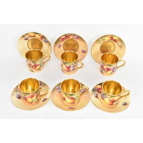 113 - Six Royal Worcester porcelain coffee cans and saucers, by William Roberts, post-war, artist signed, ... 